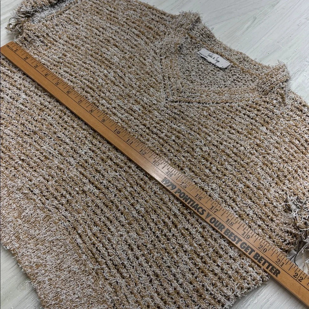 Sadie & Sage Cropped Tan V-Neck Sweater with Fringe Sz S